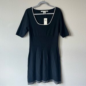 Max Studio Black Knit Mini Dress Fit & Flare Sweater Dress Short Sleeve NWT SZ L